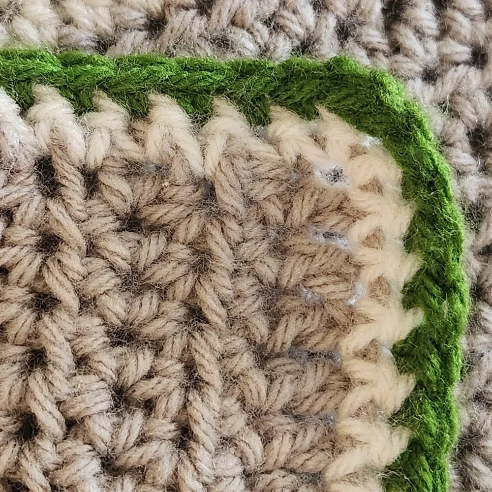 Hand knit blanket grey green wool blend stripes crochet throw couch runner decor